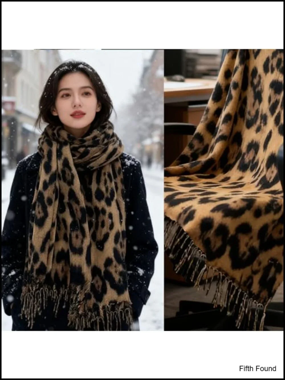 Oversized Leopard Print Tassel Scarf Shawl Wrap for Cold Weather